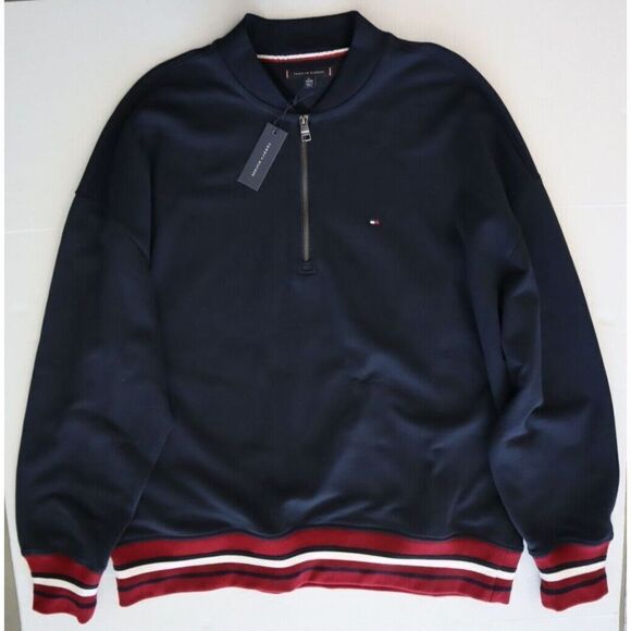 Tommy Hilfiger 78JA983-410 Men Sz XL Navy Bold Global Stripe 1/2 Zip Pullover - Picture 6 of 10